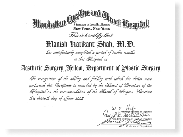 manish harikant shah aesthetic surgery fellow